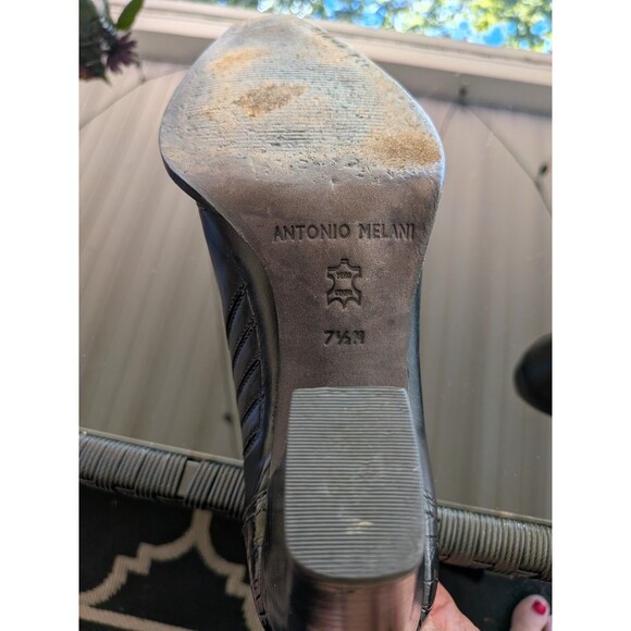 Antonio Melani Shoes Boot Womens 7.5 Black Leather Ankle Heel Western Rose Stamp - Picture 7 of 14